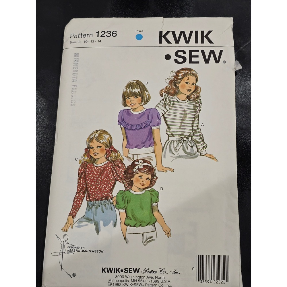 Vintage 1982 Kwik Sew 1236 Girls Knit Top Pattern Ruffle Puff Sleeve Size 8-14